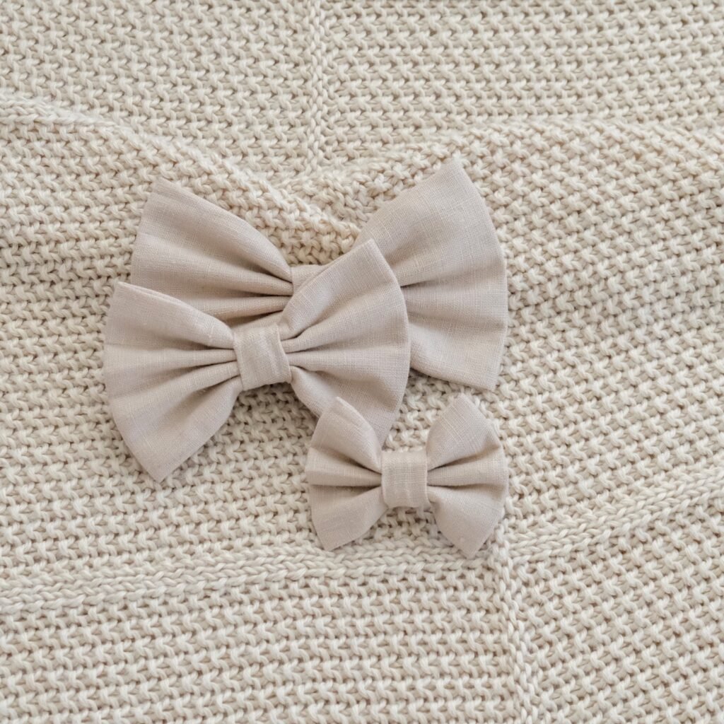 Cream Linen dog Bow Tie