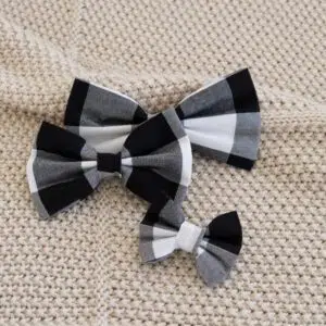 Dog Bow Tie Black and White Plaid