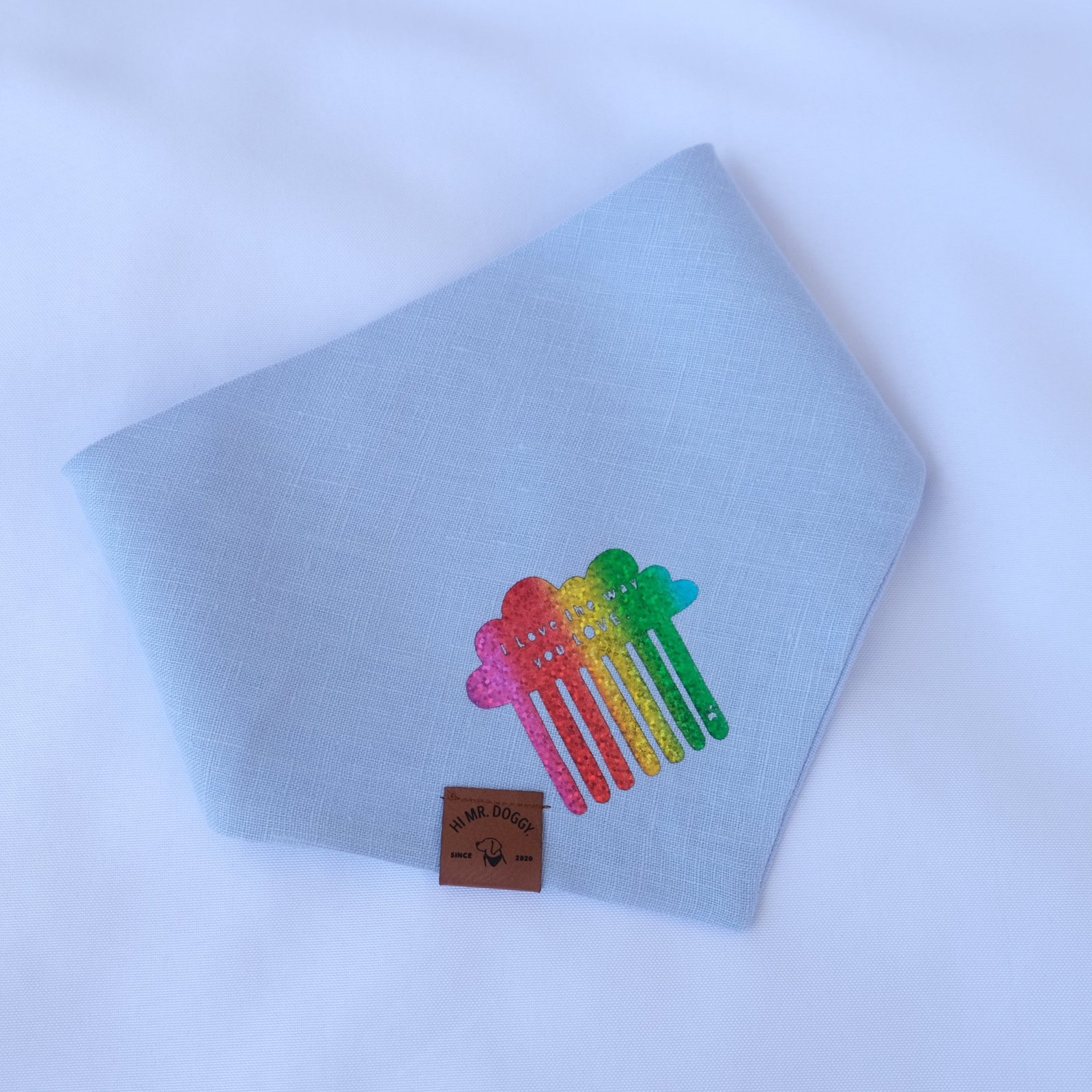 Bandana Pride "I woof you In All Colors & Rainbow" Blue Reversible 🌈💙 - Image 2