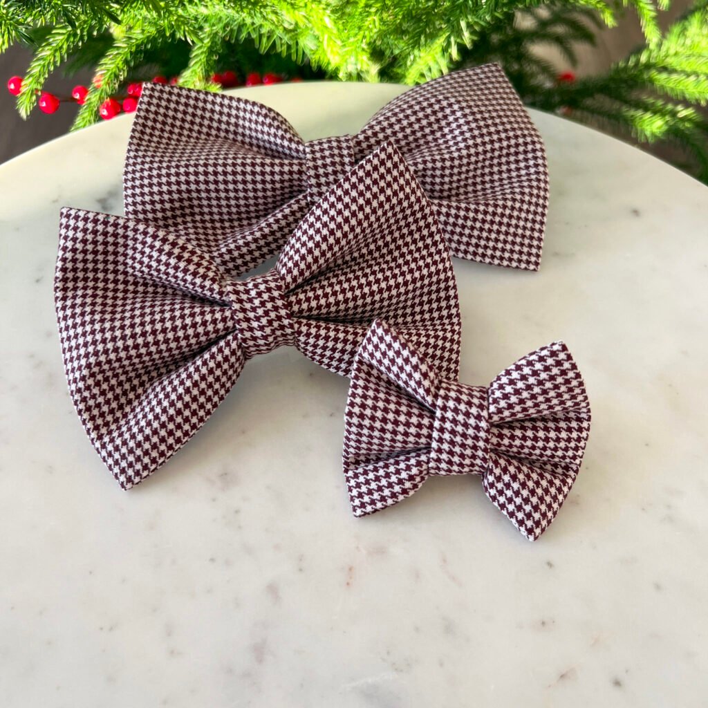 Bow Tie Houndstooth Bugundy & White