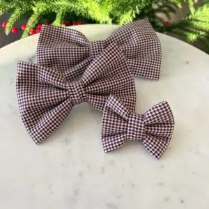 Dog Bow Tie Houndstooth Bugundy & White