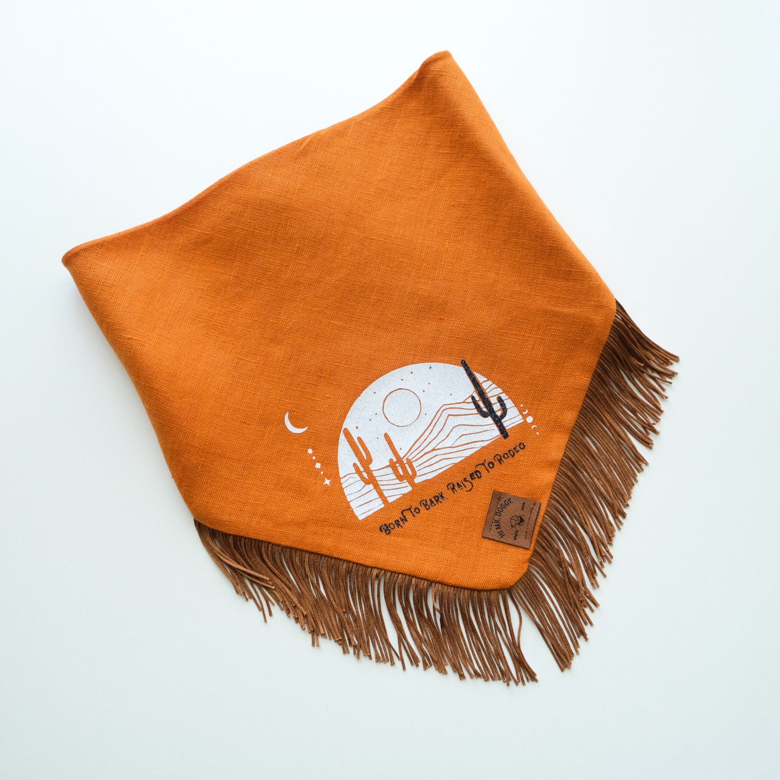 Dog Bandana – Orange Linen | Born to Bark, Raised to Rodeo ( Fringe ) - Image 3