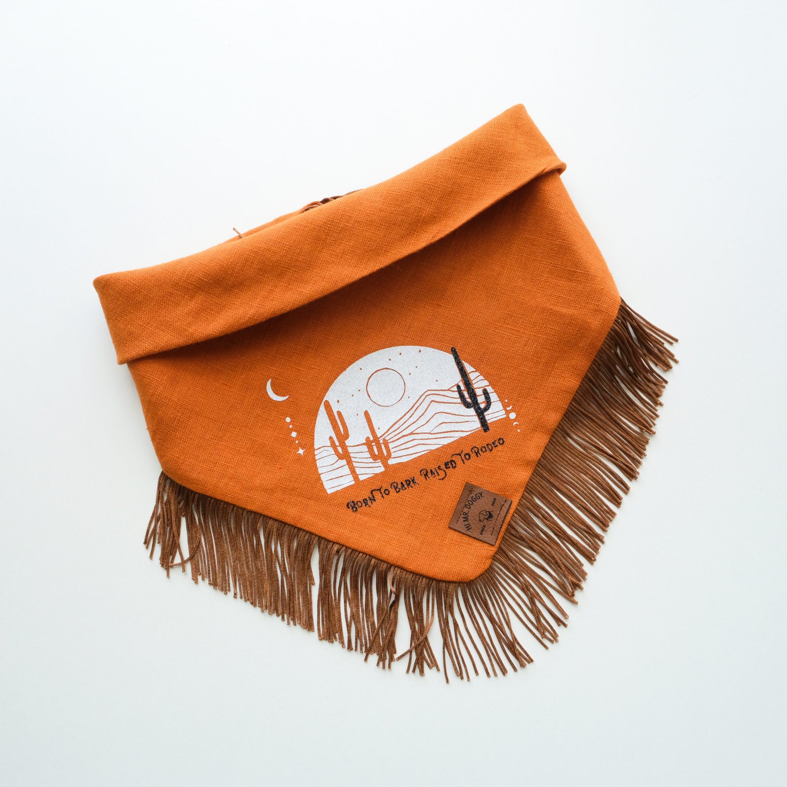 Dog Bandana – Orange Linen | Born to Bark, Raised to Rodeo ( Fringe ) - Image 4