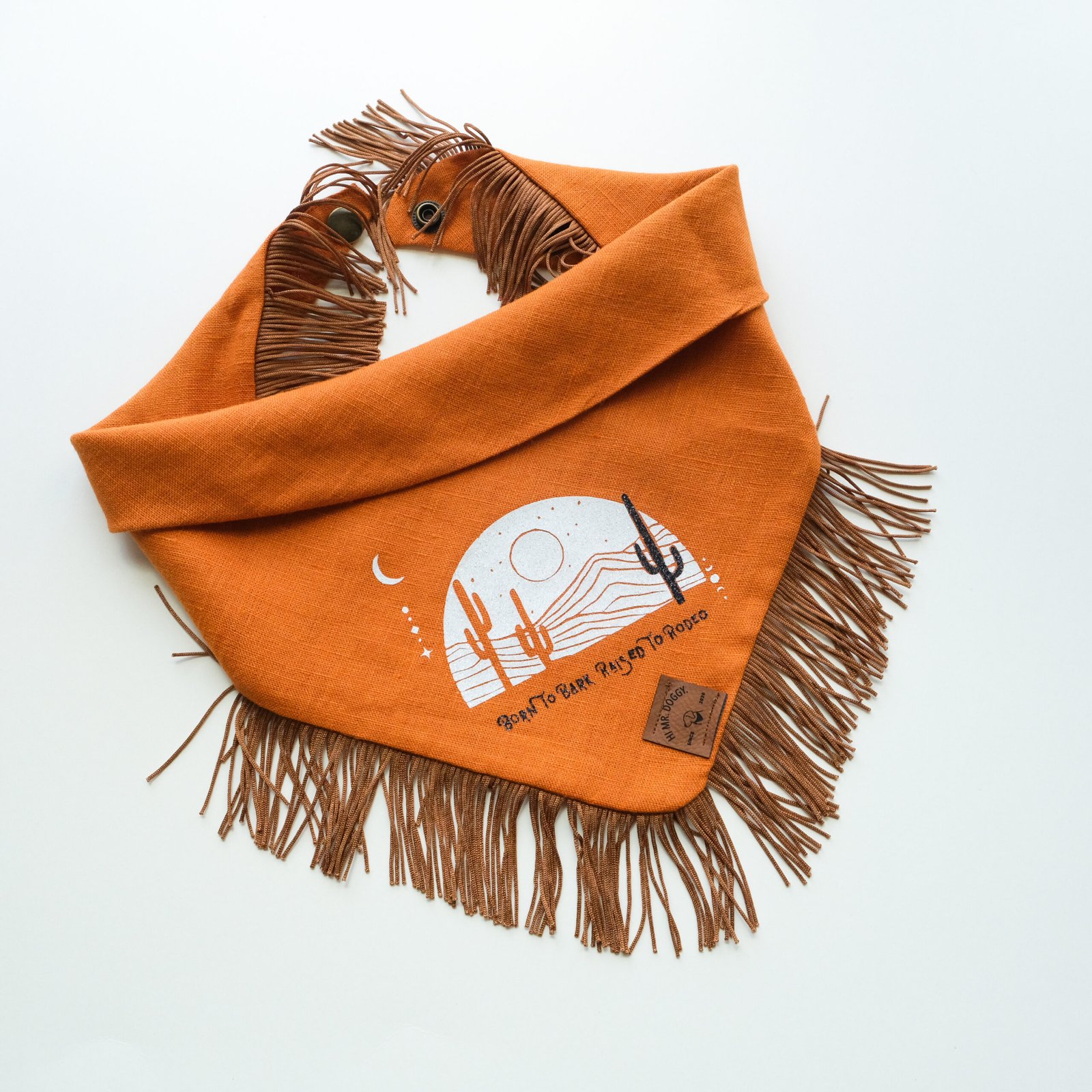 Dog Bandana – Orange Linen | Born to Bark, Raised to Rodeo ( Fringe ) - Image 6