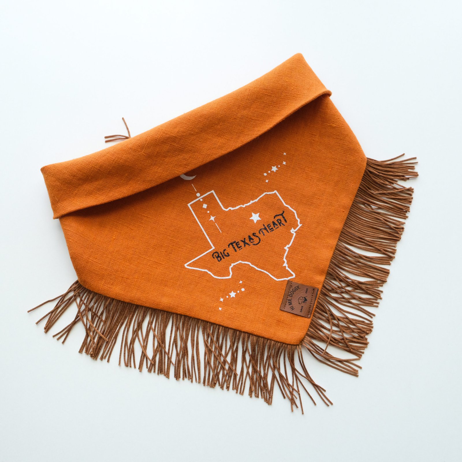 Dog Bandana – Orange Linen | Big Texas Heart ( Fringe ) - Image 3