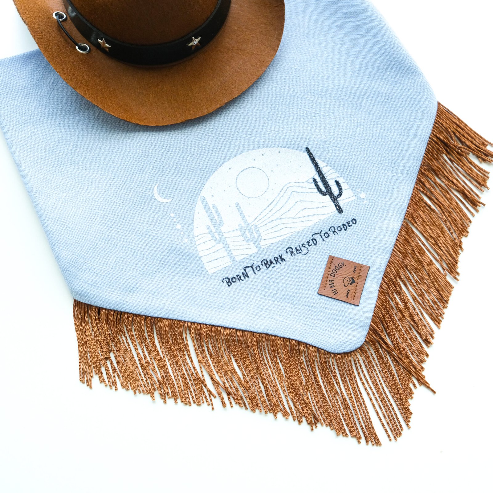 Dog Bandana – Blue Linen | Born to Bark, Raised to Rodeo ( Fringe ) - Image 4