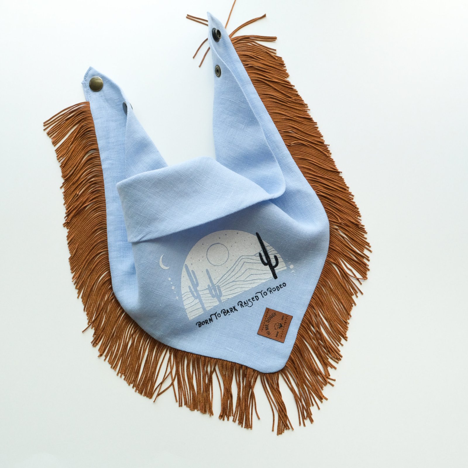 Dog Bandana – Blue Linen | Born to Bark, Raised to Rodeo ( Fringe ) - Image 3