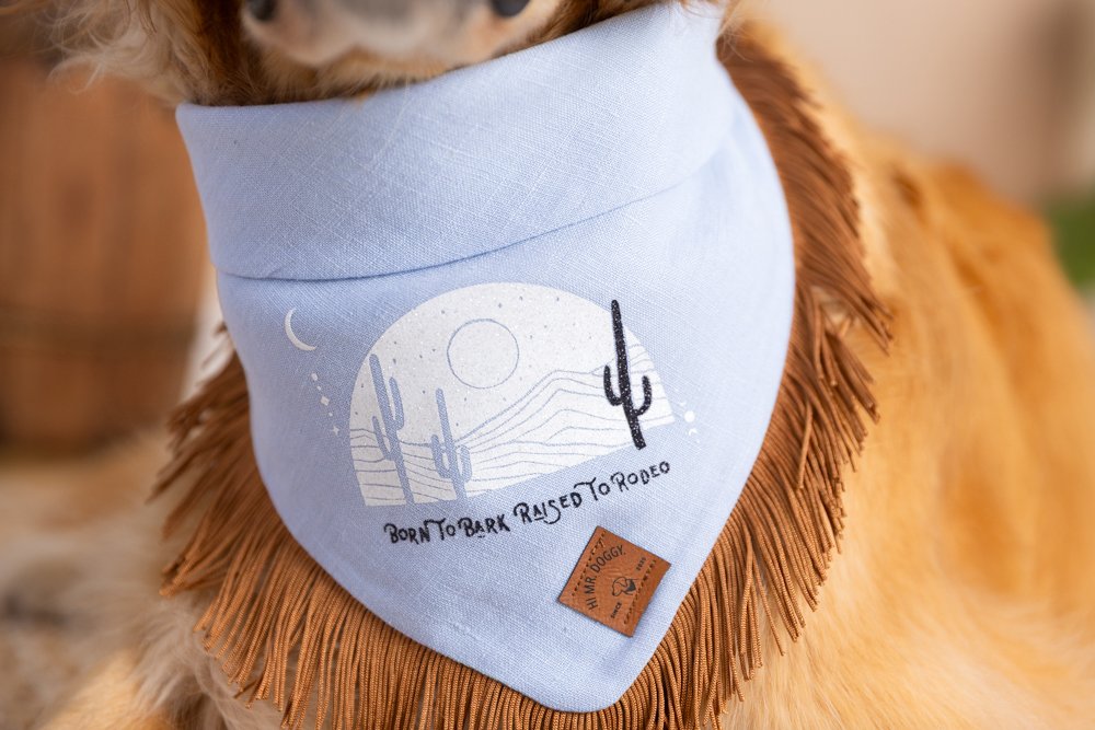 Dog Bandana – Blue Linen | Born to Bark, Raised to Rodeo ( Fringe ) - Image 2