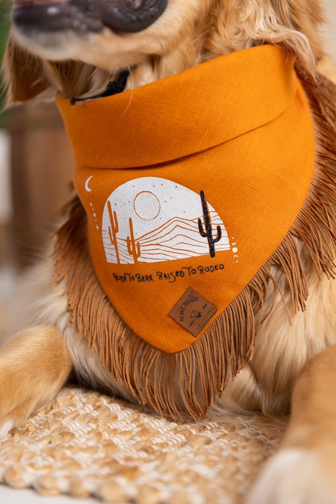 Dog Bandana – Orange Linen | Born to Bark, Raised to Rodeo ( Fringe ) - Image 2