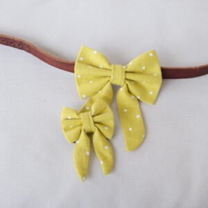 Polka Yellow Sailor Bow – Linen, Dog & Cat