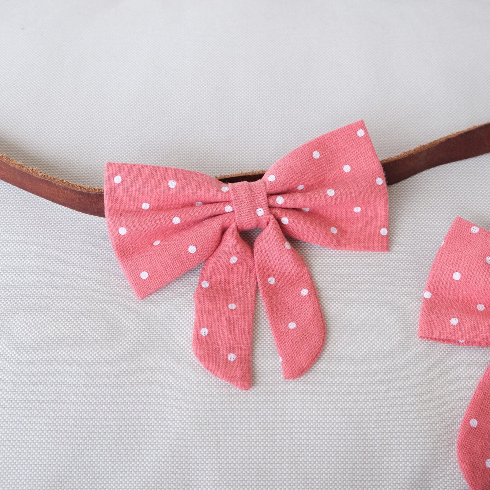 Polka Coral Sailor Bow – Linen, Dog & Cat - Image 2