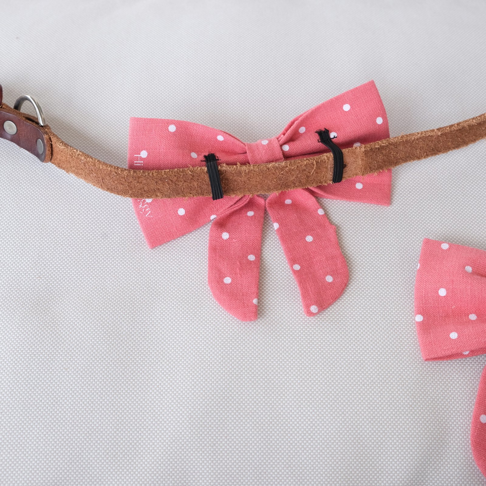 Polka Coral Sailor Bow – Linen, Dog & Cat - Image 3