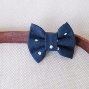 Dog Bow Tie - Blue Polka Linen
