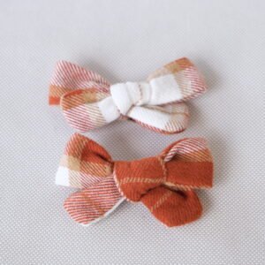 October Sunset Plaid Hair Bow Set – Alligator Clip - handmade fabric dog hair bow, product photo