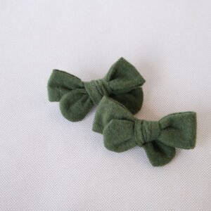 Forest Moss Hair Bow Set - Snap Clip - handmade fabric dog hair bow, product photo