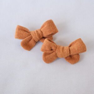 Orange Herringbone Hair Bow - Snap Clip - handmade fabric dog hair bow, product photo