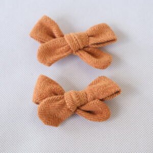 Orange Herringbone Hair Bow – Alligator Clip - handmade fabric dog hair bow, product photo
