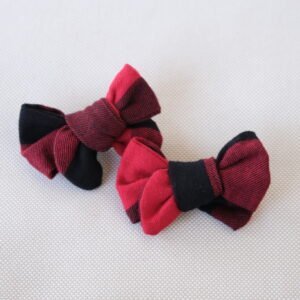 Checkered Black & Red Hair Bow – Snap Clip - handmade fabric dog hair bow, product photo