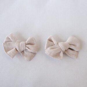 Cream Linen Hair Bow – Alligator Clip - handmade fabric dog hair bow, product photo