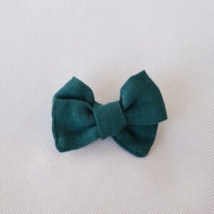 Green Linen Hair Bow - Snap Clip - handmade fabric dog hair bow, product photo