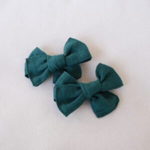Green Linen Hair Bow – Alligator Clip - handmade fabric dog hair bow, product photo