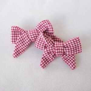 Cranberry Houndstooth Hair Bow - Snap Clip - handmade fabric dog hair bow, product photo