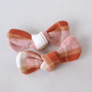 October Sunset Plaid Frankie Bow Set - handmade fabric dog hair bow, product photo