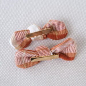 October Sunset Plaid Frankie Bow Set - close-up of fabric bow detail