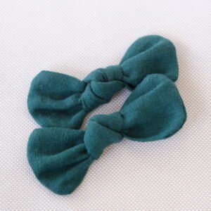 Green Linen Frankie Bow Set - handmade fabric dog hair bow, product photo