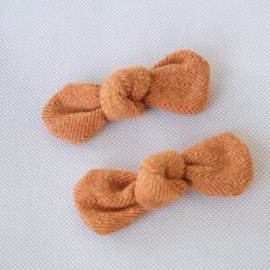 Orange Herringbone Frankie Bow Set - handmade fabric dog hair bow, product photo